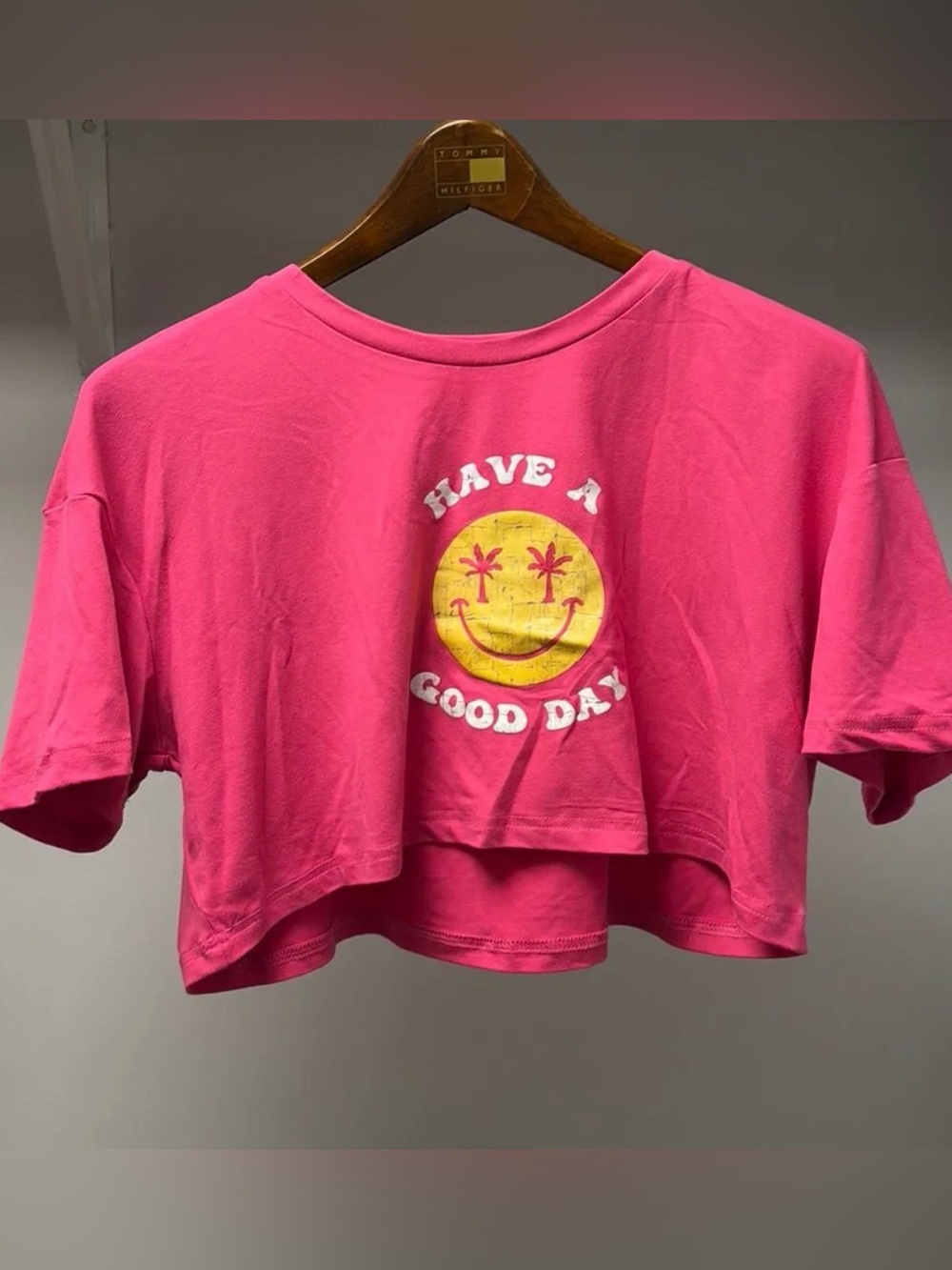 Have A Good Day Pink Cropped Graphic Tee